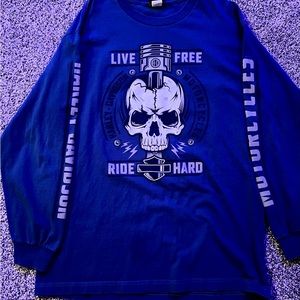 Large Harley Davidson T Shirt Blue Skull Long Sleeve